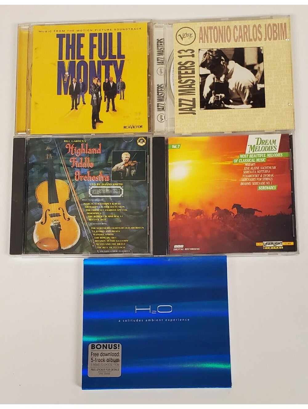Mixed Music 5 CD Lot - The Full Monty, Antonio Carlos Jobim, Highland Fiddle+ VG